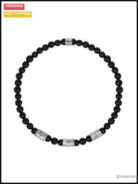Sterling Silver Onyx Evil Eye Stretch Bracelet 7.5" - Karma & Luck